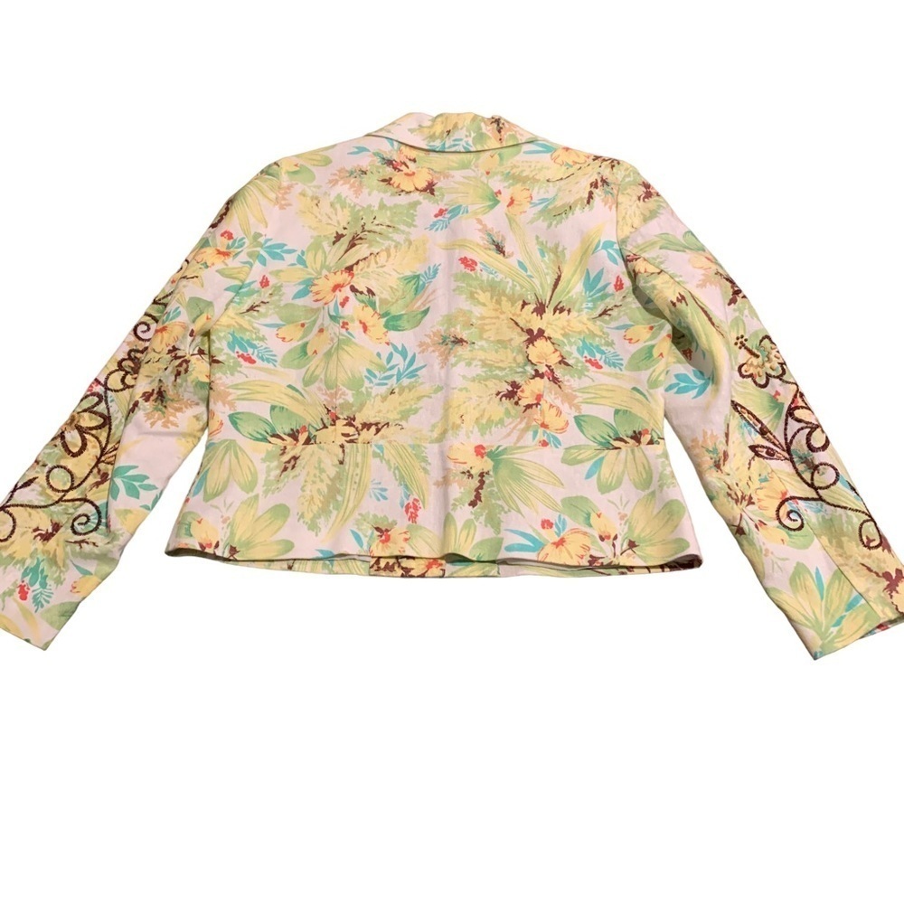 COLDWATER Creek Linen Blend Floral Embroidered Blazer Jacket Size Petite Medium - Picture 2 of 8